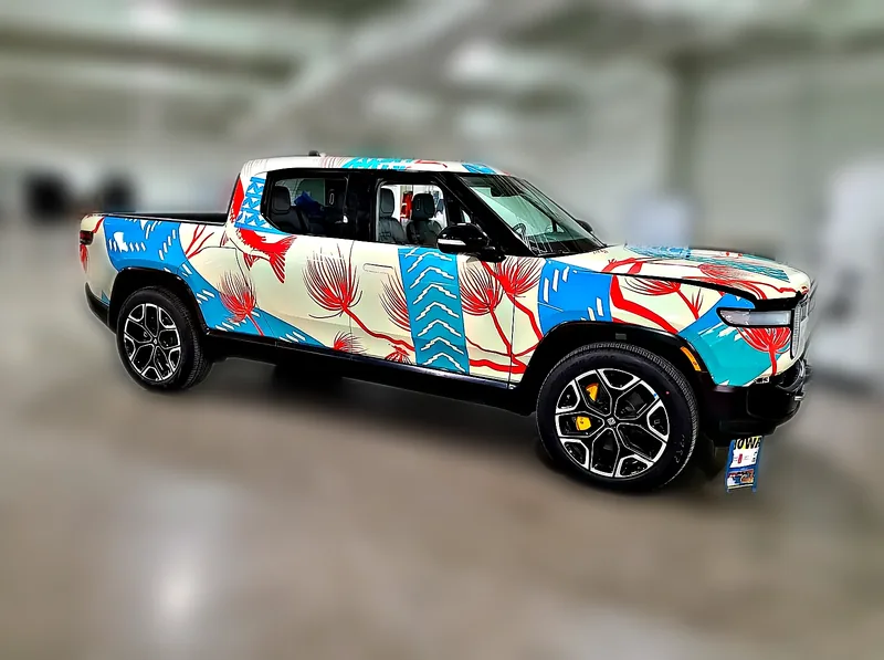 Rivian R1T in a full printed art wrap by Chicago Fleet Wraps