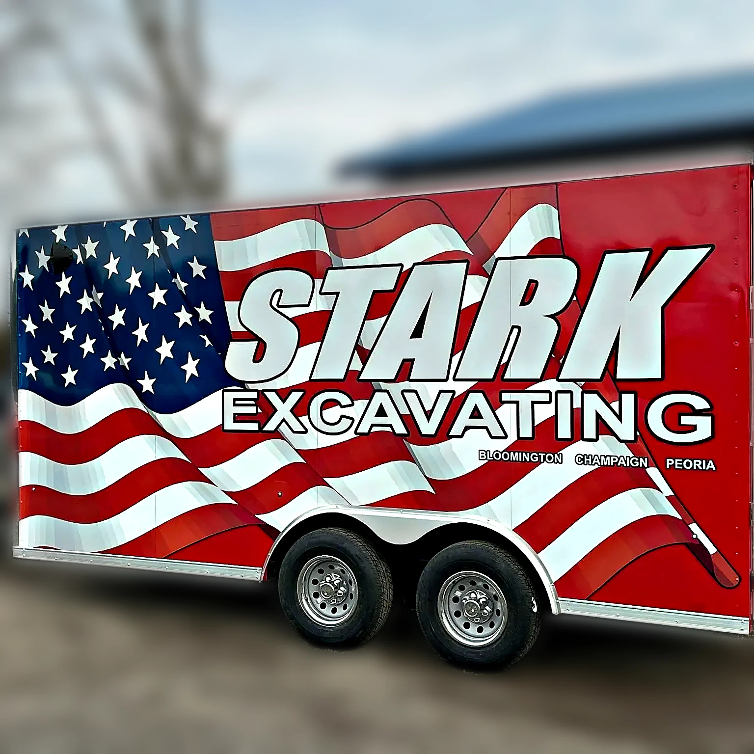 Stark trailer before wrap, plain white