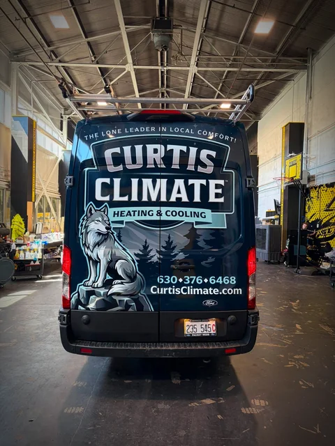 Curtis Climate HVAC Ford Transit van wrap by Chicago Fleet Wraps