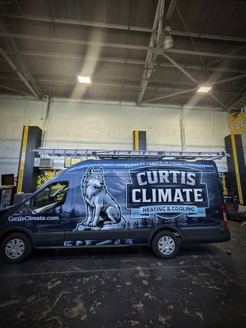 Curtis Climate HVAC Ford Transit van wrap by Chicago Fleet Wraps