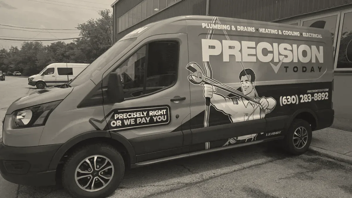 Precision Today HVAC service van — before wrap, blank white panels