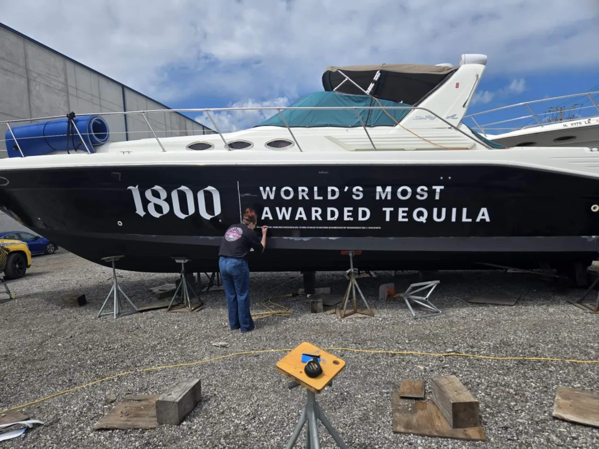 1800 Tequila boat wrap — transom detail