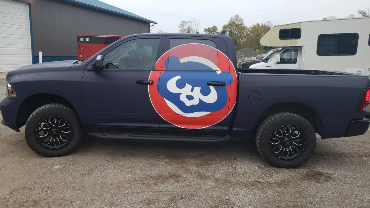 Blue Ram pickup truck wrap