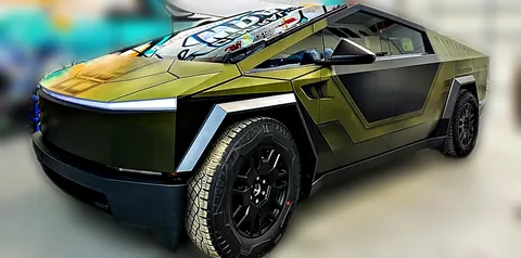 Green Cybertruck Tesla wrap by Chicago Fleet Wraps