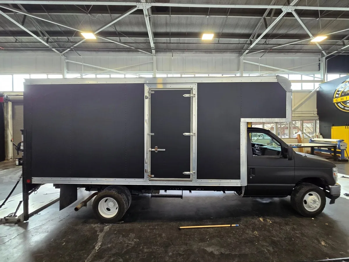 Matte black box truck wrap Chicago